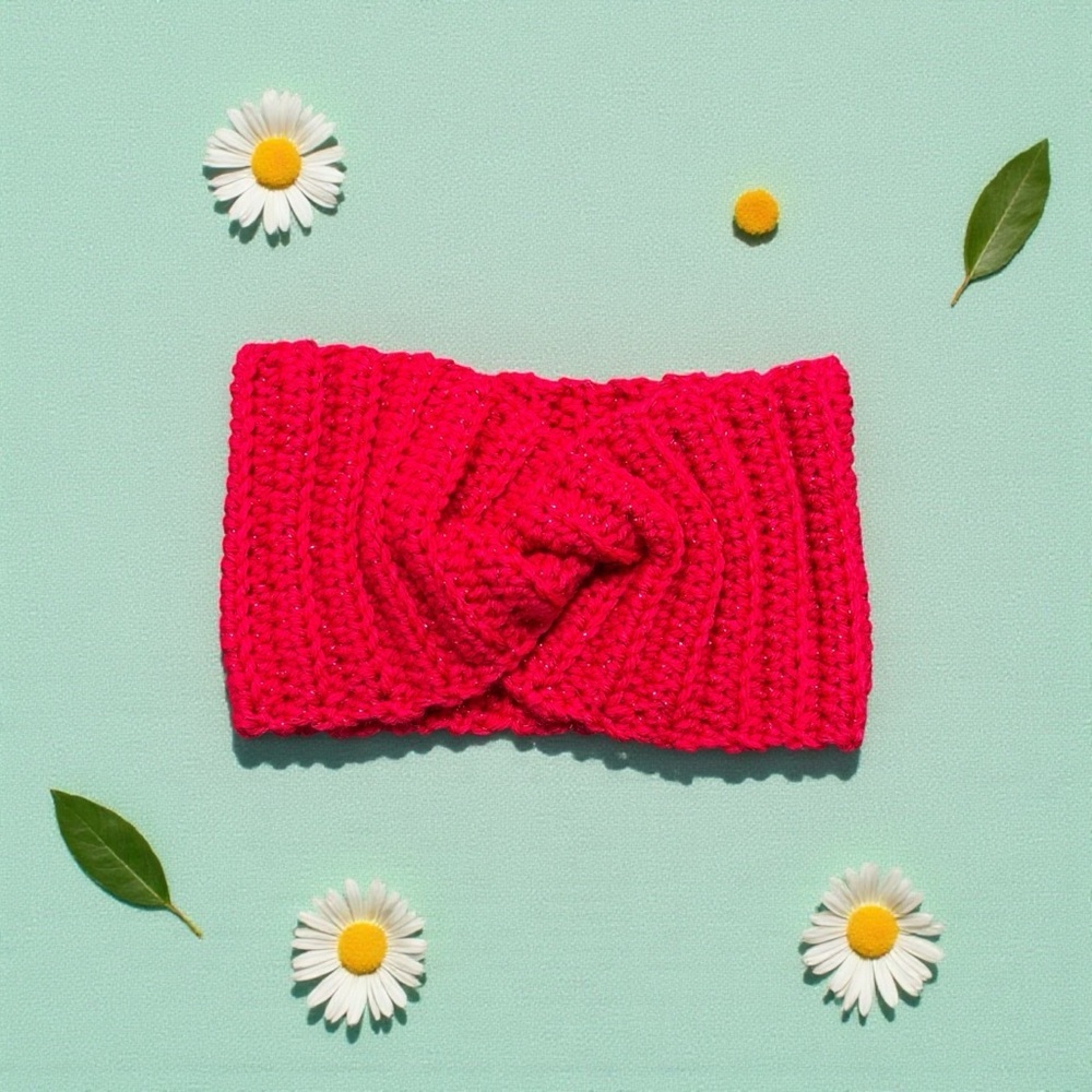 Hot Pink Sparkling Crochet Headband - Picture 2 of 3